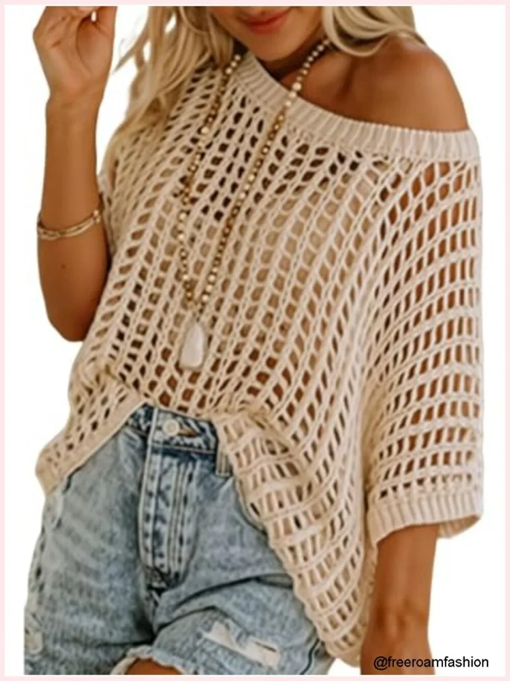 Crochet Off The Shoulder Beach Coverup Oversized Hollow Out Summer Top